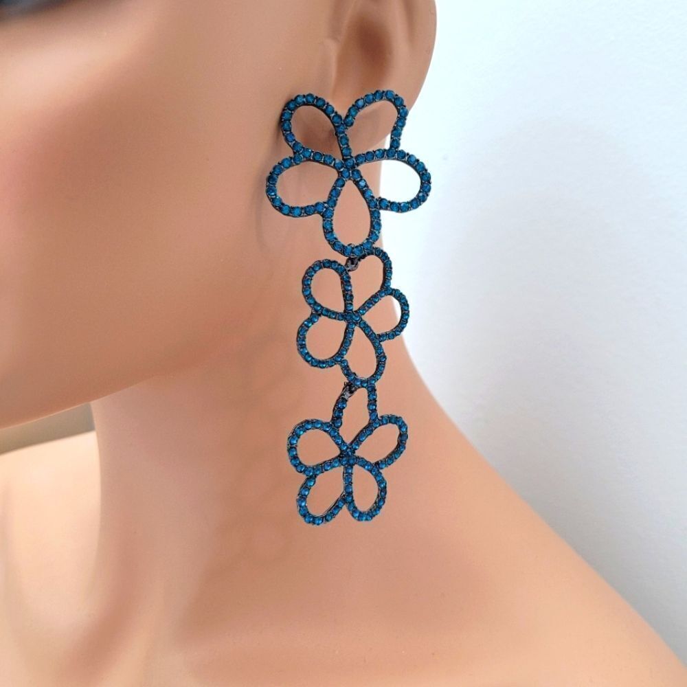 Brand New Fashion Titanium Blue Bling Long Earrings